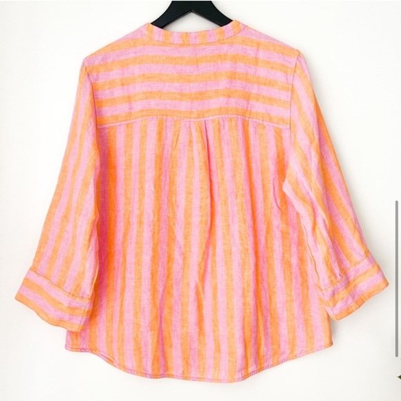 J. Crew Popover Linen Striped Top Relaxed Fit Pink Orange - Picture 3 of 10